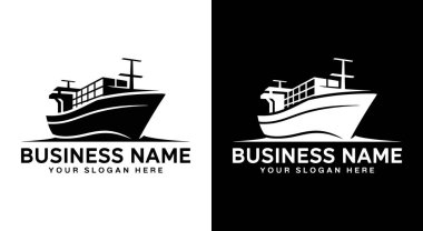 Cesur siyah gemi ve sandık elementlerinin yer aldığı dinamik logo tasarımı nakliye ve taşımacılık şirketleri için mükemmel. Güvenilirlik profesyonelliği ve verimlilik, lojistik ve teslimat odaklı firmalar için idealdir.