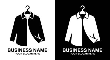 Çamaşır hizmetleri için ideal siyah gömlek ve askılık unsurları içeren klasik logo tasarımı bakım profesyonelliğini ve güvenilirliği temsil ediyor. Kıyafet bakımına ve temizliğine odaklanan işletmeler için mükemmel
