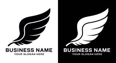 Sanat markaları için ideal siyah kanat ve tüy unsurlarına sahip yaratıcı logo tasarımı sanatsal ve dışavurumsal kimliğe odaklanan işletmeler için mükemmel özgürlük zarafeti ve profesyonelliği temsil etmektedir.