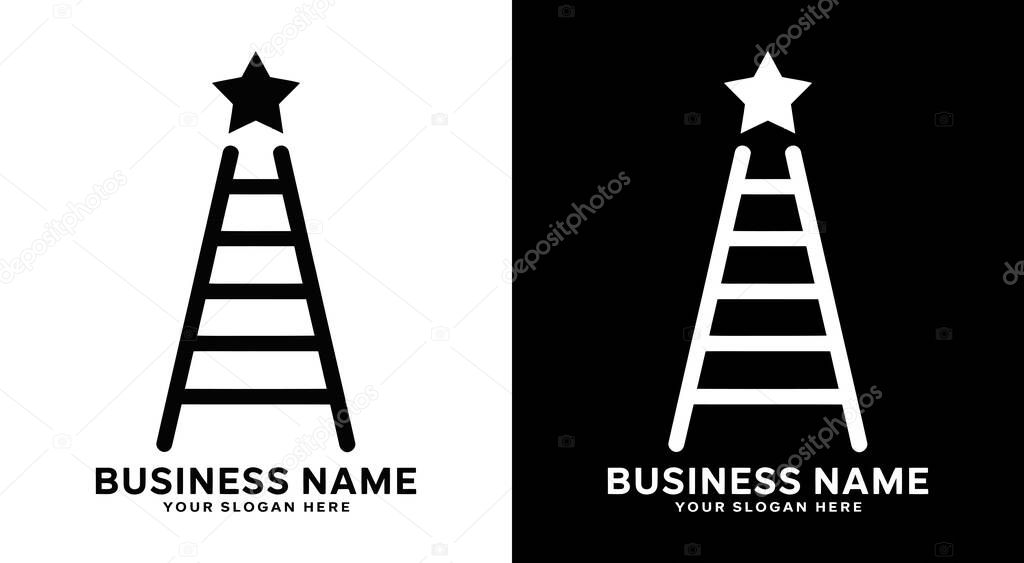 Bold black ladder and star logo symbolizing ambition for coaching businesses Professional icon for mentors life coaches and success branding identity