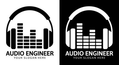 Ses mühendisleri ve müzik üreticileri için profesyonel kulaklık ve ekolayzır logosu hassas ses karıştırma ve ustalaşmayı temsil ediyor