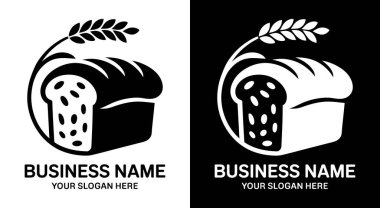 Günlük taze pişmiş ürünleri ve geleneksel zanaatkarlığı temsil eden fırınlar için köy buğdayı ve ekmek somunu logosu