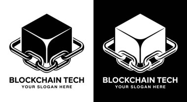 Modern küp ve zincir bağlantı logosu engelleme zinciri güvenliğini ve kripto ve Web3 çözümleri için merkezi olmayan teknolojiyi temsil ediyor.