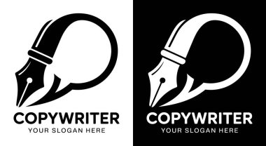 Markalar ve pazarlama kampanyaları için yüksek dönüştürme içeriği hazırlayan metin yazarları için profesyonel kalem ve konuşma balonu logosu