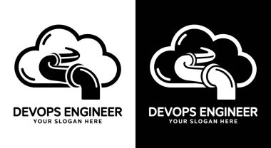 DevOps mühendisleri için modern boru hattı ve bulut logosu sürekli bütünleşmeyi ve otomatik altyapı yönetimini temsil ediyor