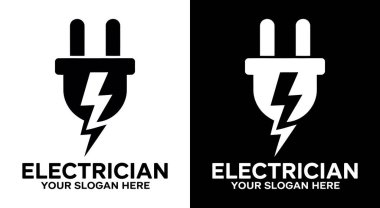 Güvenilir elektrik tesisatı ve acil durum onarım hizmetlerini temsil eden elektrikçiler için profesyonel priz ve yıldırım logosu