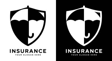 Kapsamlı kapsama ve risk yönetimi çözümlerini temsil eden sigorta sağlayıcılar için güvenilir kalkan ve şemsiye logosu