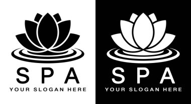 Serene lotus ve spa ve sağlık merkezleri için dalgalı logo sükuneti ve gençleştirici tedaviyi sembolize eder.