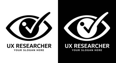 Kullanıcı doğrulamasını ve veri güdümlü tasarım kararlarını temsil eden UX araştırmacıları için modern göz ve kontrol işareti logosu