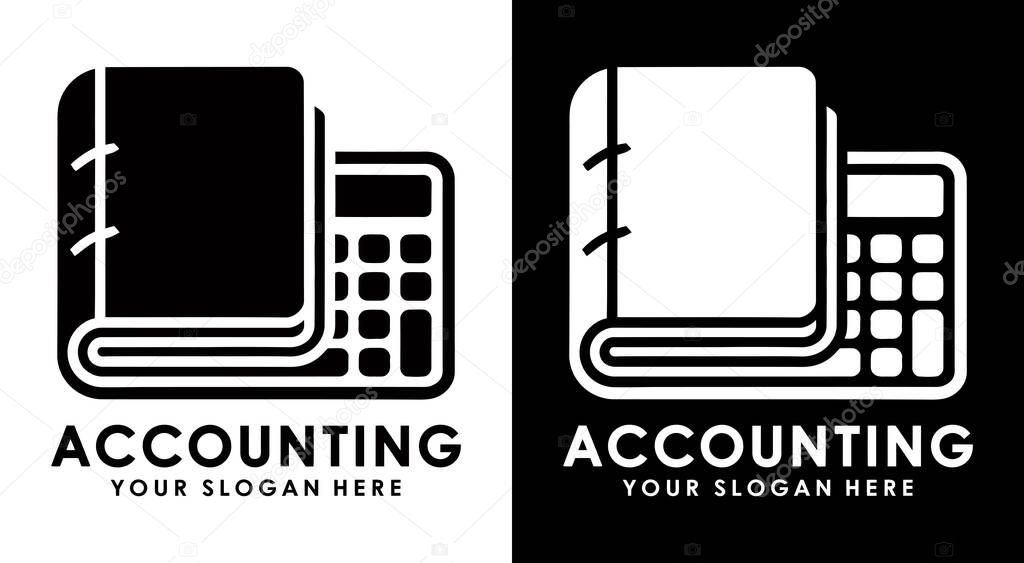 Bold black logo with a ledger and calculator icon tailored for accounting firms finance professionals and businesses focused on bookkeeping accuracy and financial management