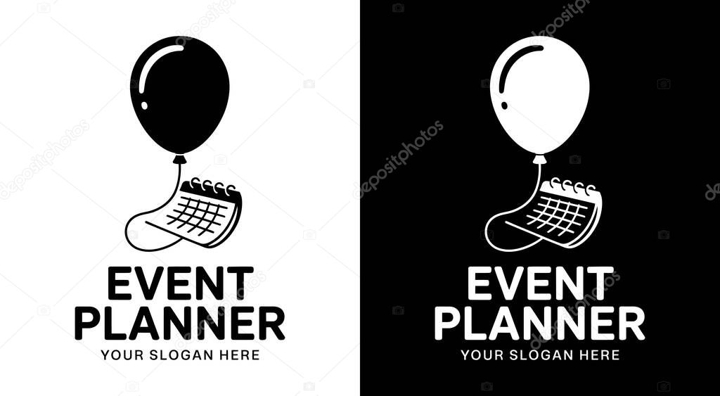 Bold black balloon calendar celebration planners logo for modern businesses Ideal for branding, identity and professional use