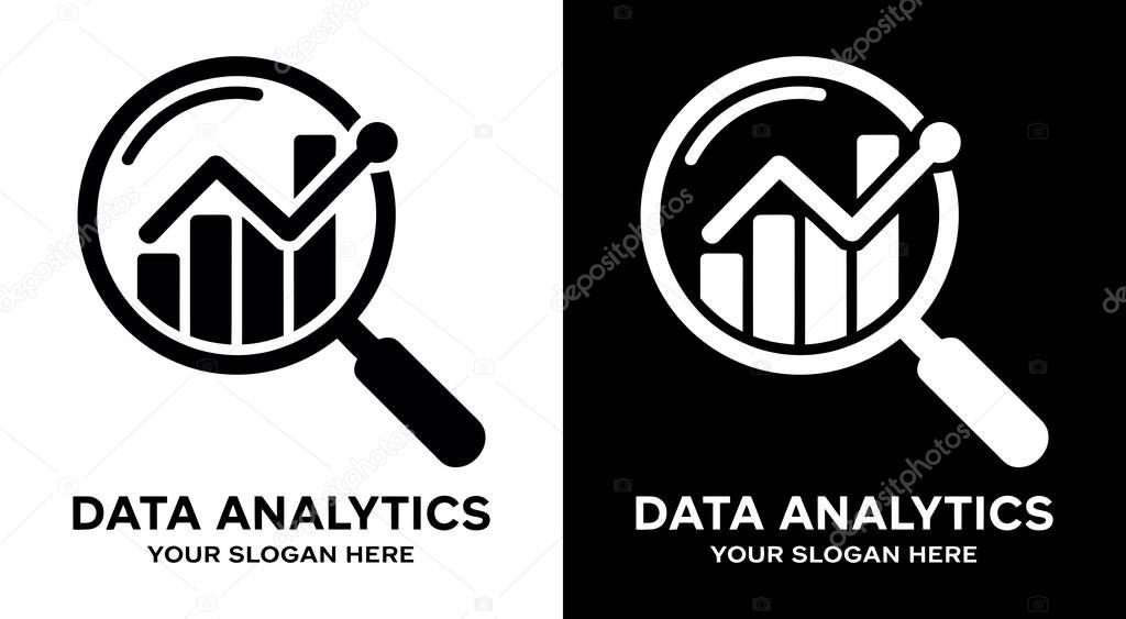 Professional logo combining chart and magnifier for data analysts researchers and business consultants clean modern design for reports and presentations