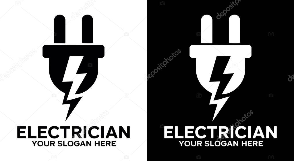 Professional plug and lightning bolt logo for electricians representing reliable electrical installations and emergency repair services
