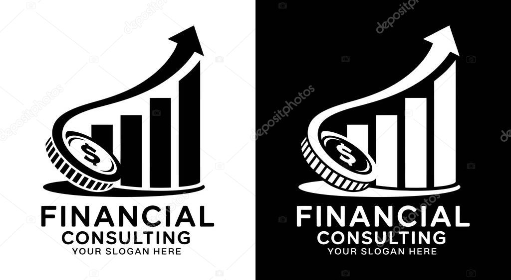 Professional coin and graph logo for financial consultants and wealth managers representing investment growth and market analysis