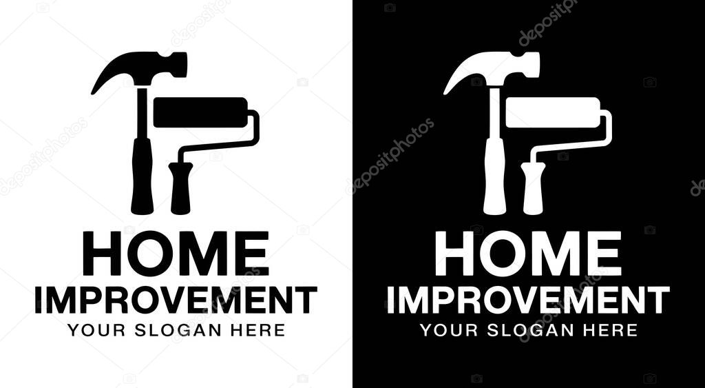 Bold hammer and paint roller logo for hardware stores and renovation services perfect for contractors and DIY home improvement