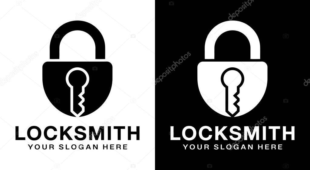 Bold black logo featuring a key and padlock icon crafted for locksmiths secure access providers and safety-focused businesses offering protection solutions