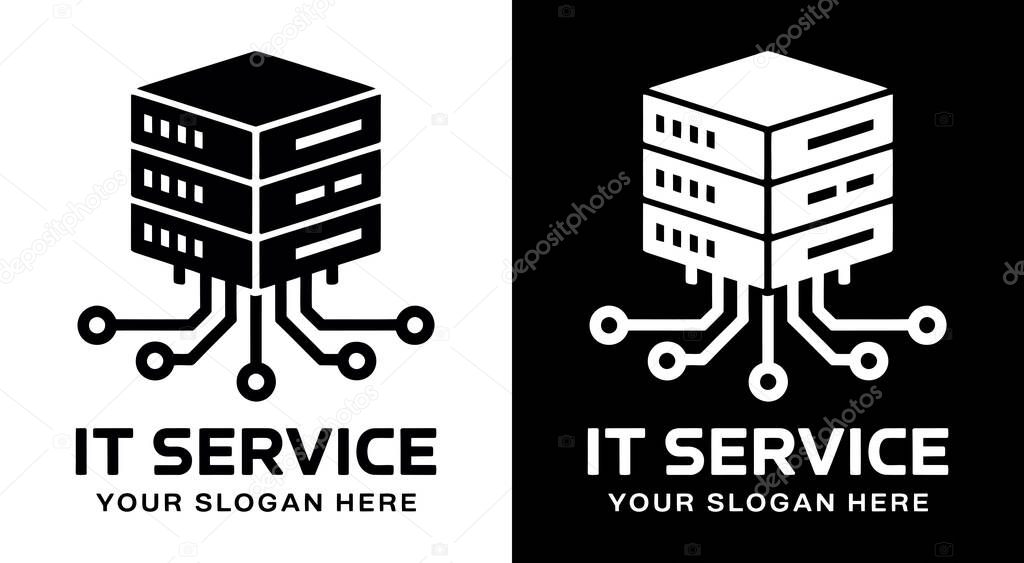 Modern server and circuit board logo for IT companies representing reliable infrastructure and cutting-edge technology services