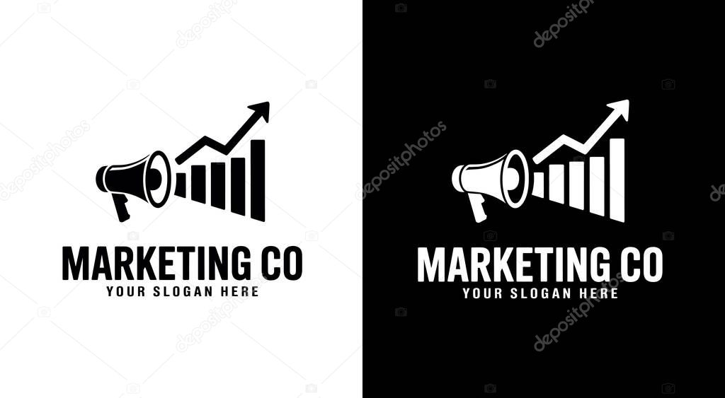 Dynamic megaphone and graph logo for marketers representing voice amplification and measurable performance improvements