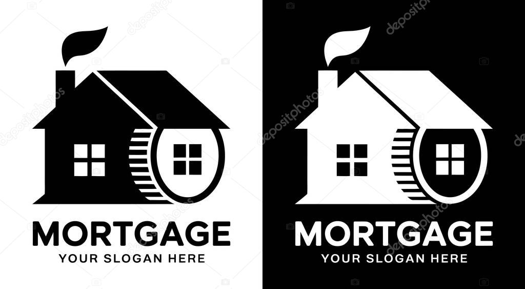 Professional house and coin fusion logo for mortgage brokers and lenders representing home financing solutions and real estate investments