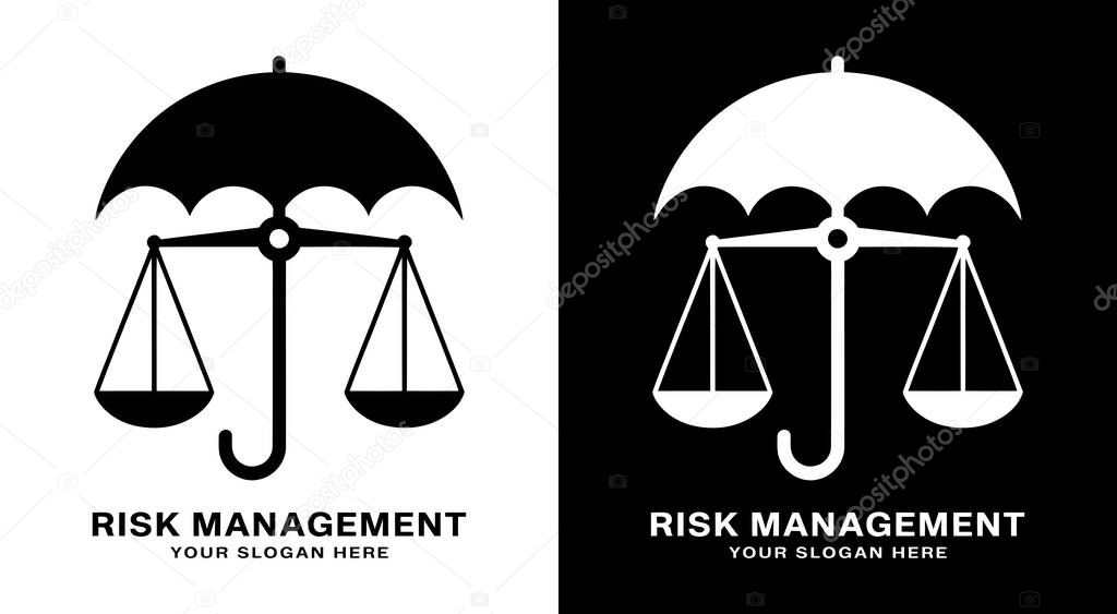 Professional umbrella and balance scale logo representing comprehensive risk assessment and protection strategies for businesses