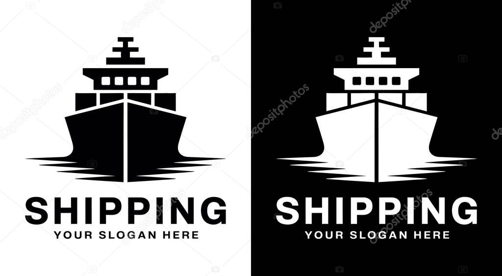 Modern ship and cargo crate logo for logistics companies representing secure global freight and supply chain solutions
