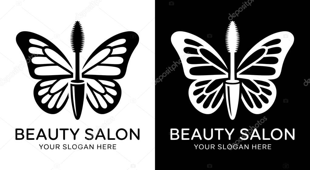 A sleek black logo merging a magic wand with delicate wing perfect for beauty salons spas and glamour brands The elegant design represents transformation and beauty enhancement