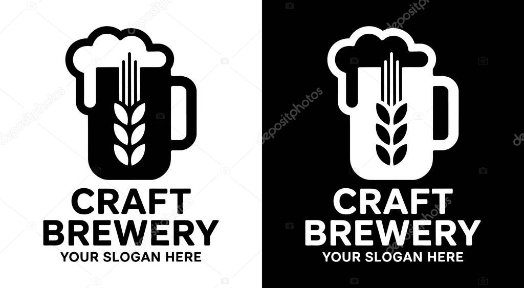 A robust black logo merging a frothy beer mug with barley stalks, crafted for microbreweries and craft beer producers. Perfect for taprooms, beer festivals, and artisanal ale brands wanting to showcase their handcrafted quality with a bold, drinkable