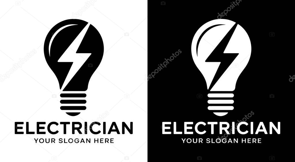 Bold black logo with a bulb and bolt icon ideal for electricians energy consultants and businesses offering electrical services power repairs and wiring solutions