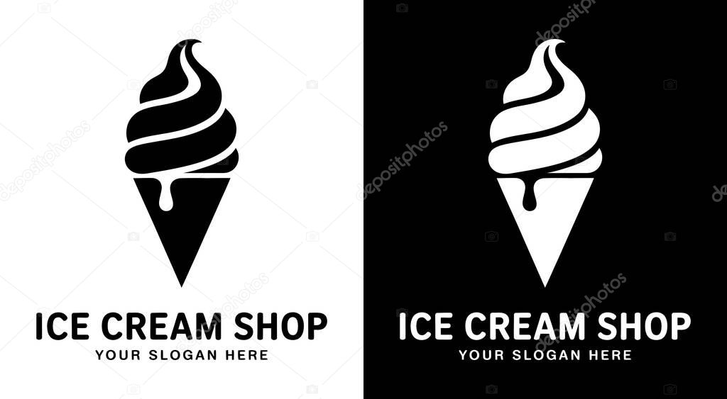 Bold black logo featuring a cone and swirl icon perfect for ice cream shops dessert parlors cafes and food brands offering frozen treats and sweet indulgence