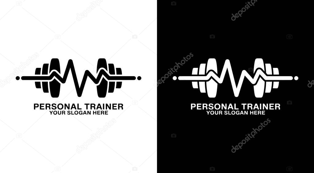 Bold black logo featuring a dumbbell and heartbeat icon ideal for personal trainers fitness studios health brands and wellness coaches focused on strength and physical training