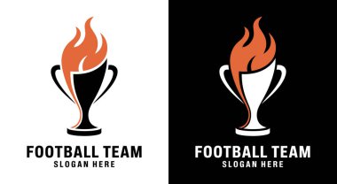 Futbol takımları için kupa ve meşale içeren cesur siyah logo yarışmalarda zafer ve onur isteyen spor kulüpleri için ideal.