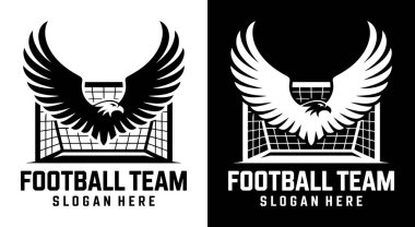 Futbol takımı atletizm kulüpleri ve spor akademileri için ideal futbol gol ikonuna sahip bir kartalın yer aldığı cesur siyah logo ruhani güce ve performans kazanmaya odaklandı.