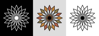 Geometrik yıldızları harmanlayan zanaatkar mandala ve eşsiz dekor için organik lale esinlenilmiş çizgi çalışması.