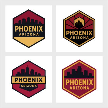 Kentsel ve çöl unsurlarıyla Phoenix silueti koleksiyonu. Arizona turizm, markalaşma veya seyahat projeleri için ideal.