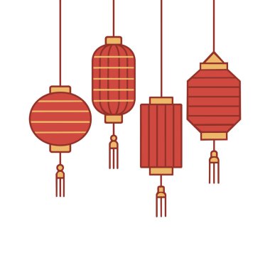 Sonbahar Festivali ortası fener ikonu festival dekorları ve el sanatları için kültürel motifleri olan vektör simgesi.