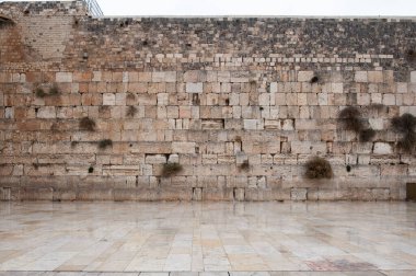 Panoramic view of the Western Wall in the Old City of Jerusalem, in a rare moment with no people in the prayer plaza.  clipart