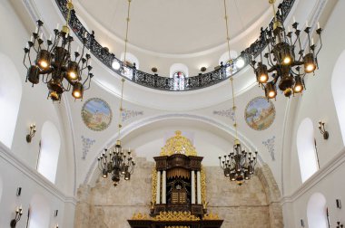 Interior view of the painted sanctuary and decorative ark of the Hurva Synagogue in the Jewish Quarter of the Old City of Jerusalem.  clipart