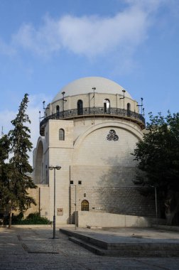 Exterior view of the Hurva Synagogue and its large white dome, which was rebuilt in the Jewish Quarter of the Old City of Jerusalem. Construction was completed in 2010.  clipart