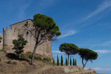 The ancient castle of Montegualandro, Tuoro sul Trasimeno, Perugia, Italy, which sits on a strategic hilltop overlooking Lake Trasimeno .