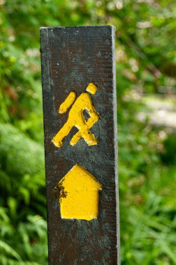 Batı İrlanda Yolu 'nda yürüyen yürüyüşçülere ve yürüyüşçülere yol gösteren bir işaret direği.. 
