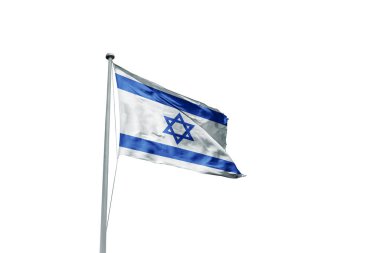 Beyaz arka planda İsrail bayrağı sallıyor. Cumhuriyet Günü ve Bağımsızlık Günü için İsrail bayrağı.