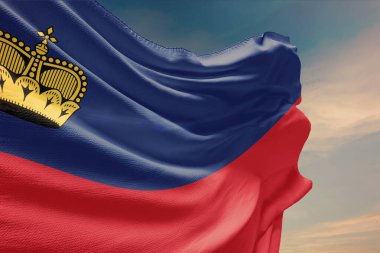 Lihtenştayn 3 d bayrak direğinde sallıyor. Sağ tarafta kopyalama alanı olan arkaplan için mükemmel.