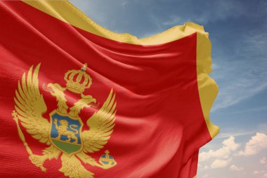 Mavi gökyüzüne karşı rüzgarda dalgalanan mongol bayrağı. 3d illüstrasyon.