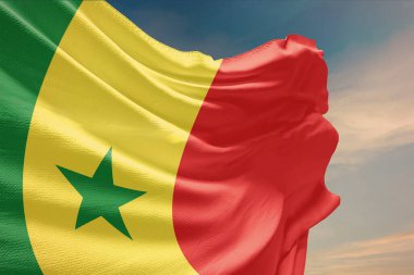 Senegal bayrağının rüzgarda dalgalanmasının 3 boyutlu resmi