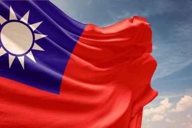 Rüzgarda dalgalanan Tayvan bayrağı. yüksek kaliteli resimleme
