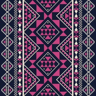 Pembe dikişsiz geometrik desen, geleneksel Aztek, kabile, tekstil ve giysi Navajo, kumaşlar, battaniyeler, halılar, elbiseler, illüstrasyon.