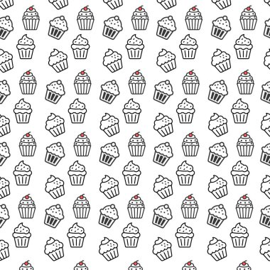 Rengarenk keklerin pürüzsüz deseni. Krema, şeker ve kirazlı..