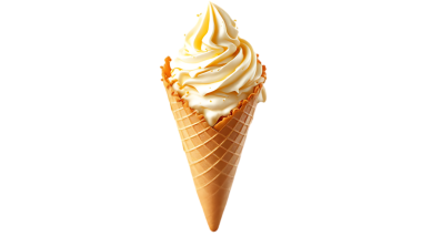 Beyaz arka planda izole edilmiş külahta vanilyalı dondurma.