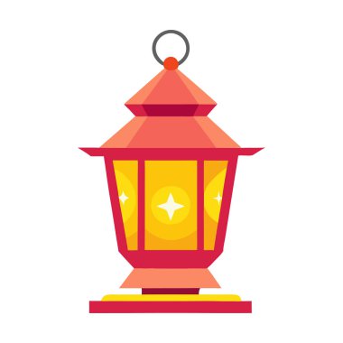 Karmaşık desenleri olan parlayan bir fener. Ilık ışık saçıyor..