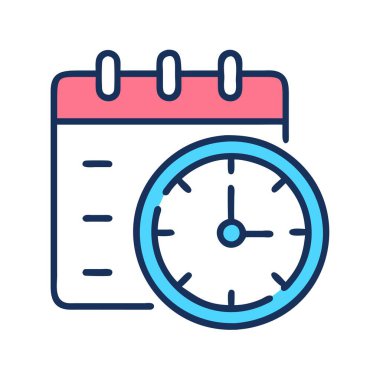 Zamanlama atamalarını temsil eden, takvim ögelerine sahip bir saat simgesinin vektör resmi.